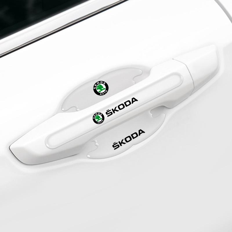 4/8Pcs Car Door Handle Sticker Protective Film Decals Accessories For Skoda Octavia MK2 MK3 2 3 A7 Fabia Karoq Kodiaq Rapid BB444