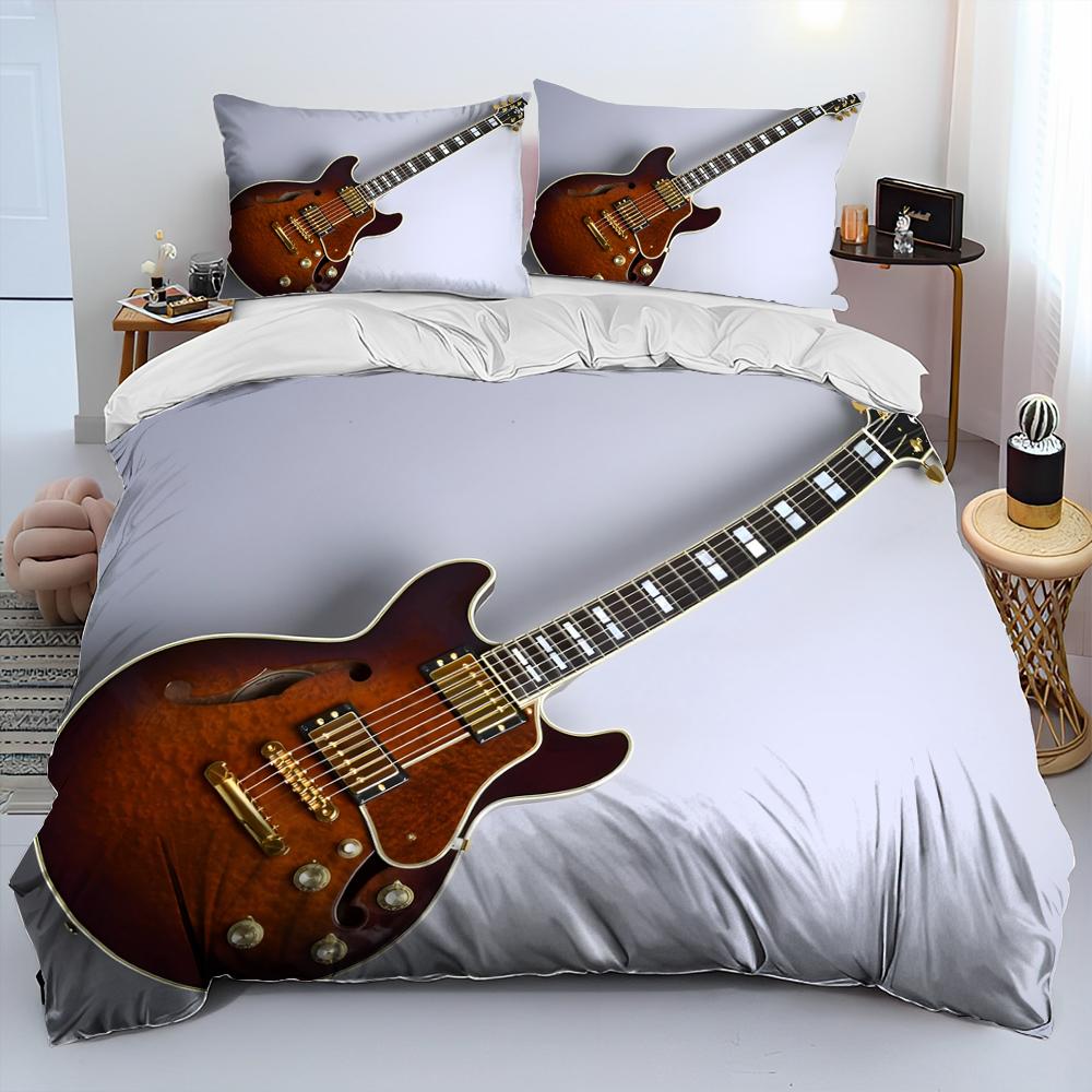 3D Classical Guitar Electric Guitar Bedding Set Punk Rock Music Duvet Cover Set Quilt Cover Queen Size For Kids Boys Young Man