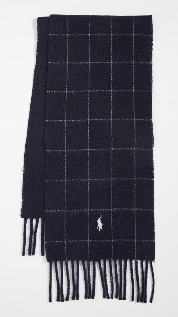 Polo Ralph Lauren Reversible Muffler Navy PC0743 Made In Italy Wool Check POLO RALPH LAUREN Present Gift Men's Women's