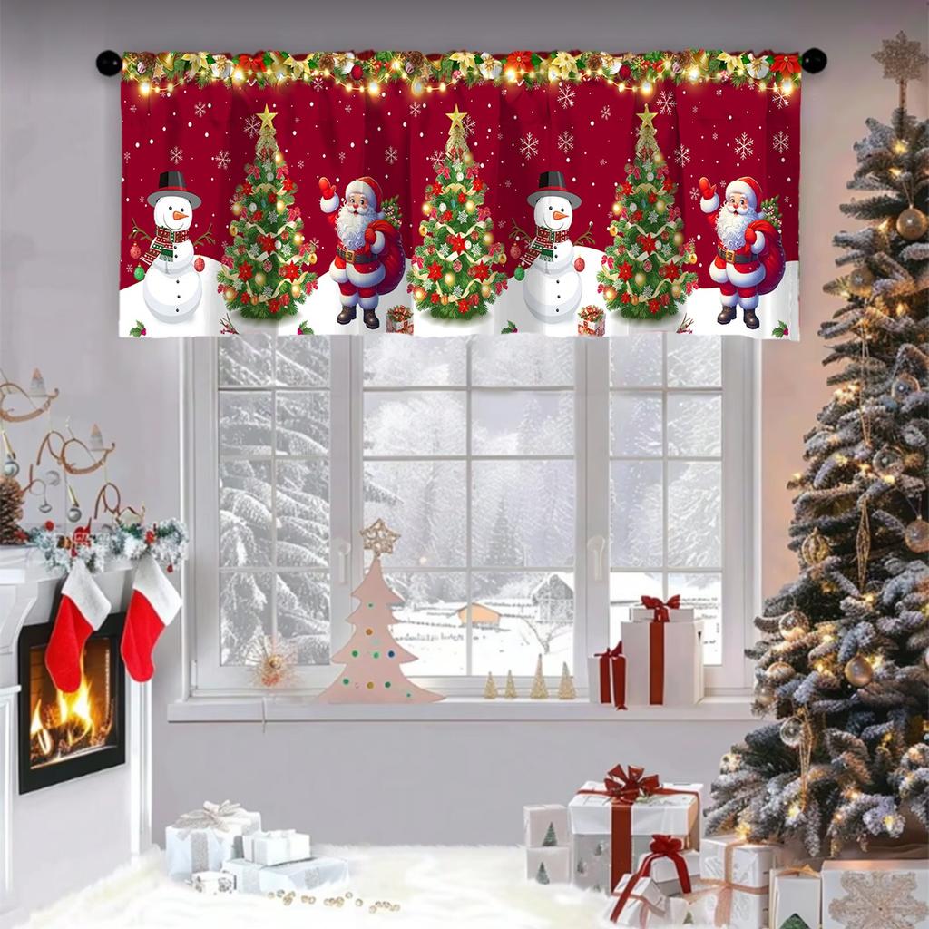 Christmas Curtain Xmas Rod Pocket Window Treatment for Living Room Kitchen Bedroom Christmas Decorations For Home 2025