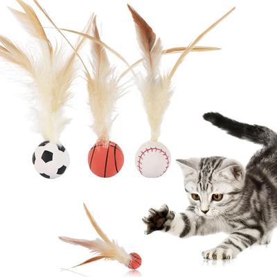 3шт игрушки для кошек с перьями, прыгучие мячи с перьями для кошек, интерактивный набор игрушек с перьями для кошек, прыгучие хвосты для кошек, домашних кошек, собак
