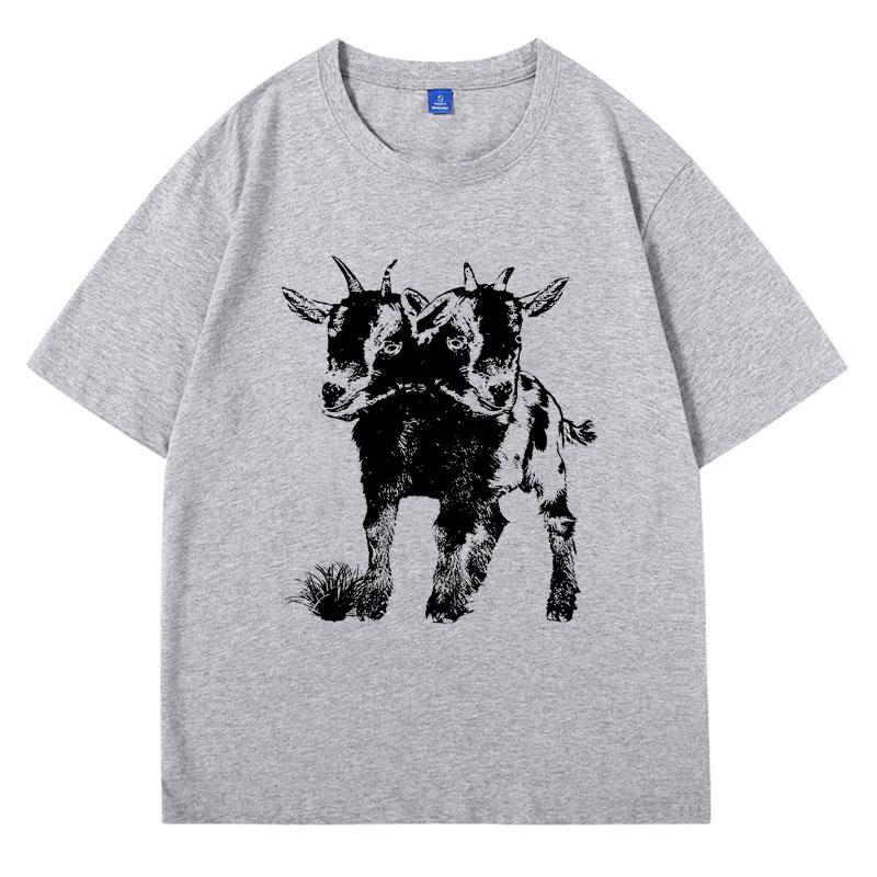 Two Headed Goat Shirt Funny Meme T Shirt for Women Men Cool Graphic T Shirts Weird Creepy Occult T-shirt Short Sleeve Clothes