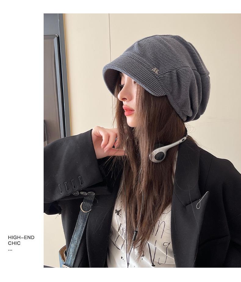 Женская шапка-бини в корейском стиле - Подходит для большой головы, Скрывает полноту лица, Повседневная шапка-носок для весны и осени