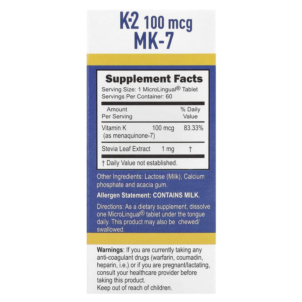 Vitamin K-2, 100Mcg, Microlingual® Instant Dissolve Tablets, 60 Tablets