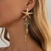 SHIXIN Trendy Starfish Fish Drop Earrings Women Summer Beach Imitation Pearl Crystal Tassel Piercing Earrings Vacation Jewelry