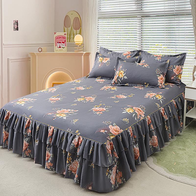 Юбка с рюшами Покрывало Домашний текстиль Юбка-кровать с принтом Одеяла для спальни Покрывала Простыни Пылезащитный чехол Постельные принадлежности с 2 наволочками