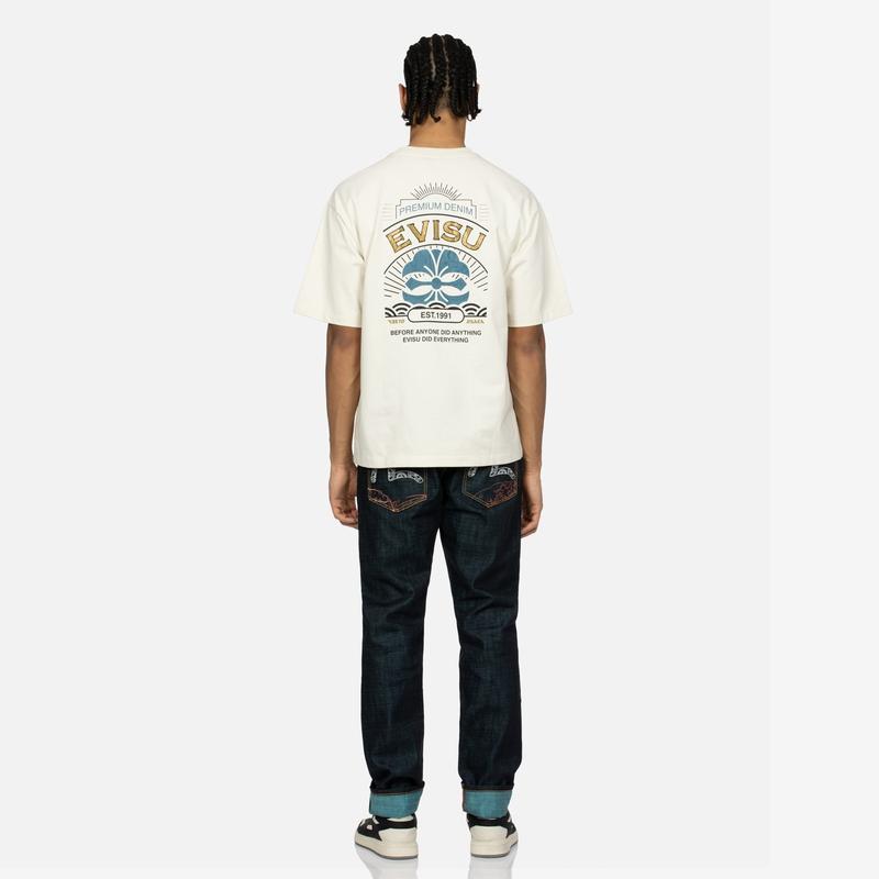 Футболка с коротким рукавом для мужчин Evisu с изображением Бога Удачи, фирменным логотипом и семейным цветочным узором Топы 2ESHTM4TS7079RXCT