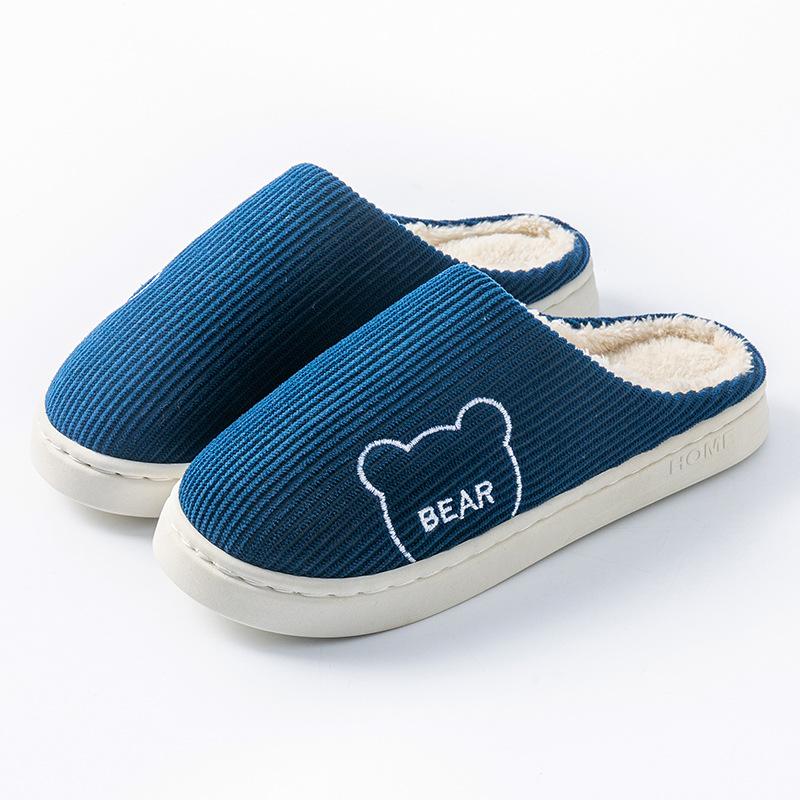 Cotton Slippers Autumn and Winter Indoor Home Non-slip Thick Bottom Couple Style Velvet Warm Color Striped Cotton Mop