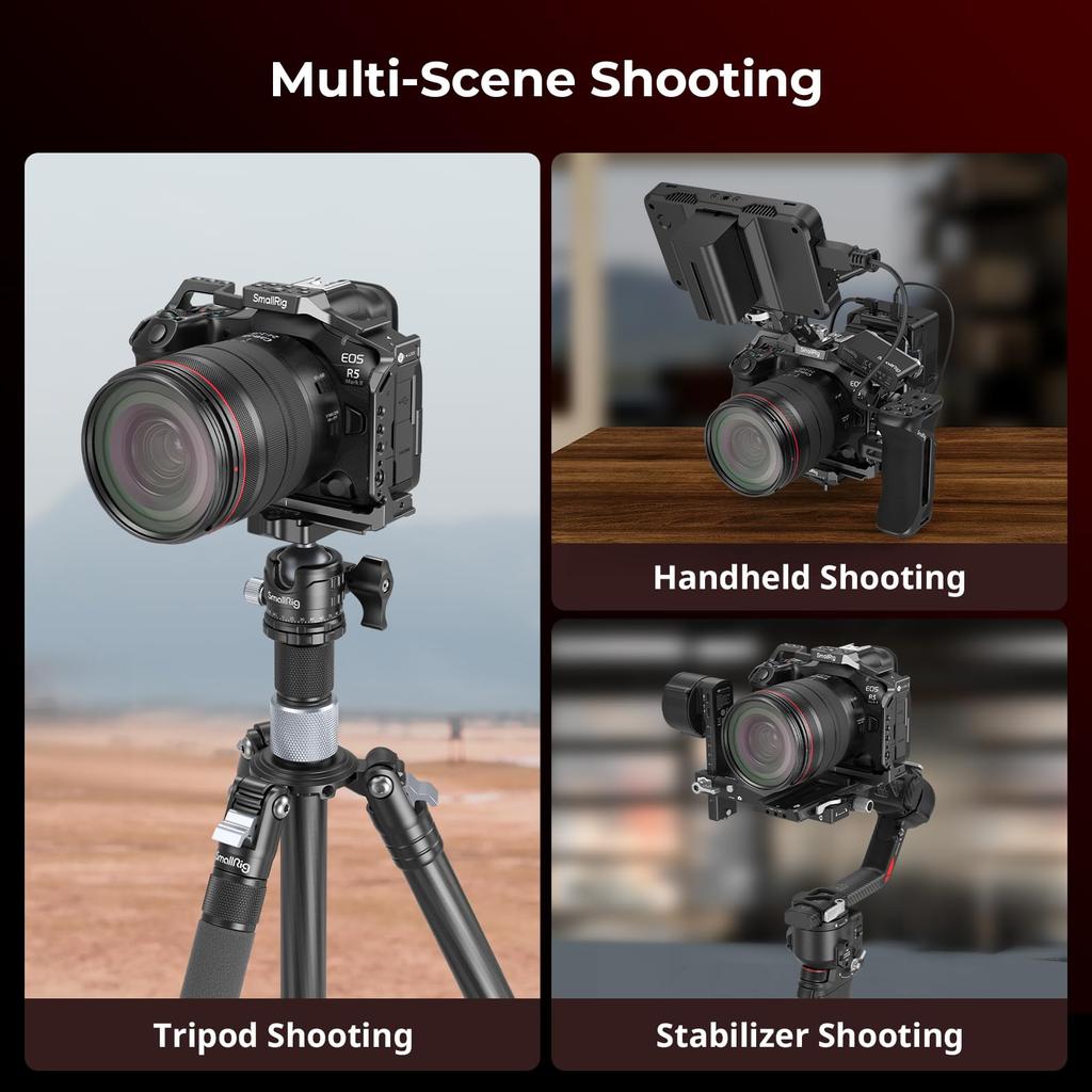 SmallRig Camera Cage for Canon R5 Mark Aluminum Alloy Camera Video Cage with Cold Shoe and and Quick Release Plate II, Mount, 1/4"-20 3/8"-16 Threads,