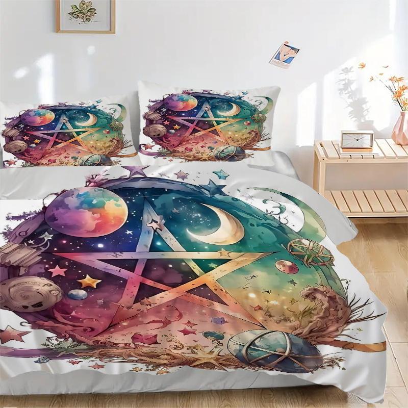 3pcs Galactic Pentagram Printed Quilt Set - Soft and Comfortable Quilt Cover for Bedroom, Guest Room and Dormitory Decorative Bedding Set 1 Duvet