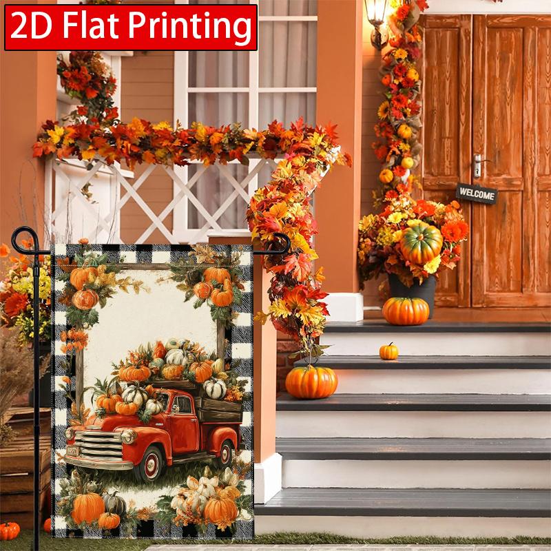 2D Flat - 2D Flat - 2D Flat Welcome Autumn Thanksgiving Truck Pumpkin Garden Flag 1-28X40 Inch Outdoor Garden Flag Double-Sided Home Decoration Courty