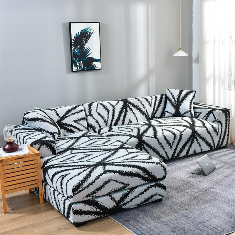 Elastic L-Shaped Sofa Cover Stretch Geometric Design Slipcover For Living Room Corner Couch Cover Durable Fabric