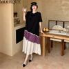 MODIQUE Summer Plus Size Women Loose Versatile Patchwork Colorful Pleated T-Shirt Long Dresses Female Casual Short Sleeve O-Neck Dresses