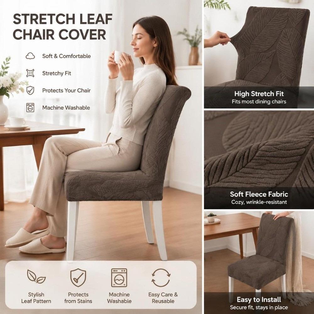 Woven Stretch Dining Chair Cover 3D Leaf Fabric Chair Slipcover Elastic Chair Cover Home Decor