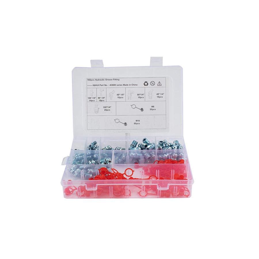 Набор метрических пресс-масленок 6 размеров 160 шт. M6 M10 Прямые, Угловые 180°, 90°