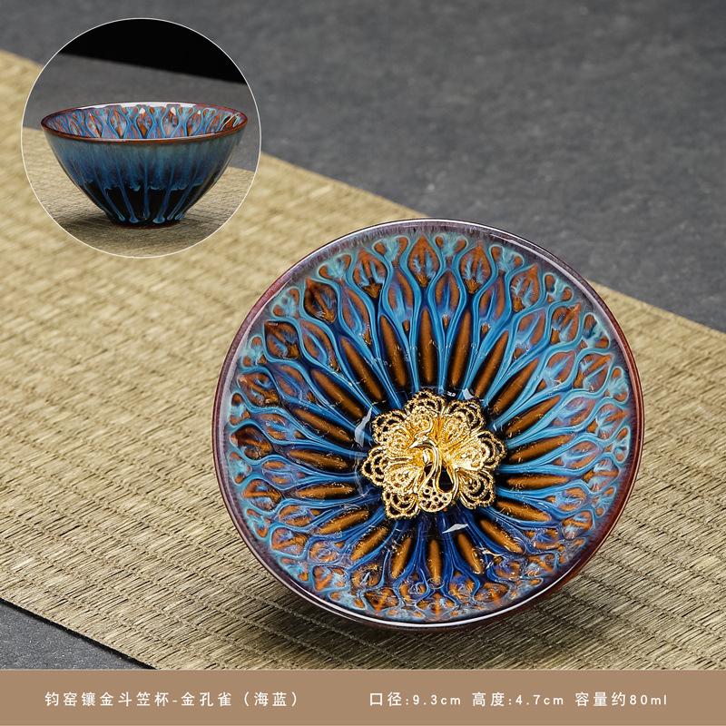 Gold-inlaid Jun kiln, kiln-changed Jianzhan teacup, handmade rimmed large Kung Fu tea set, teacup, teacup, master cup
