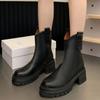 2024 Новые зимние модные женские однотонные сапоги на толстой подошве длиной до щиколотки с застежкой-молнией сзади на высоком каблуке длиной до середины икры