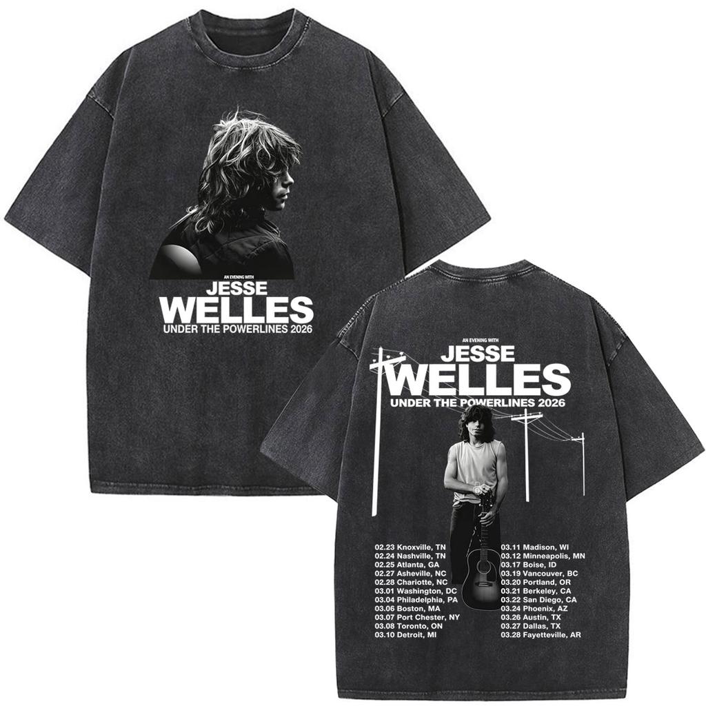 Jesse Welles Red Tour Print Vintage Washed Tees Unisex Women Fashion Loose Casual Tshirt Summer Cotton Hiphop Punk Tshirts