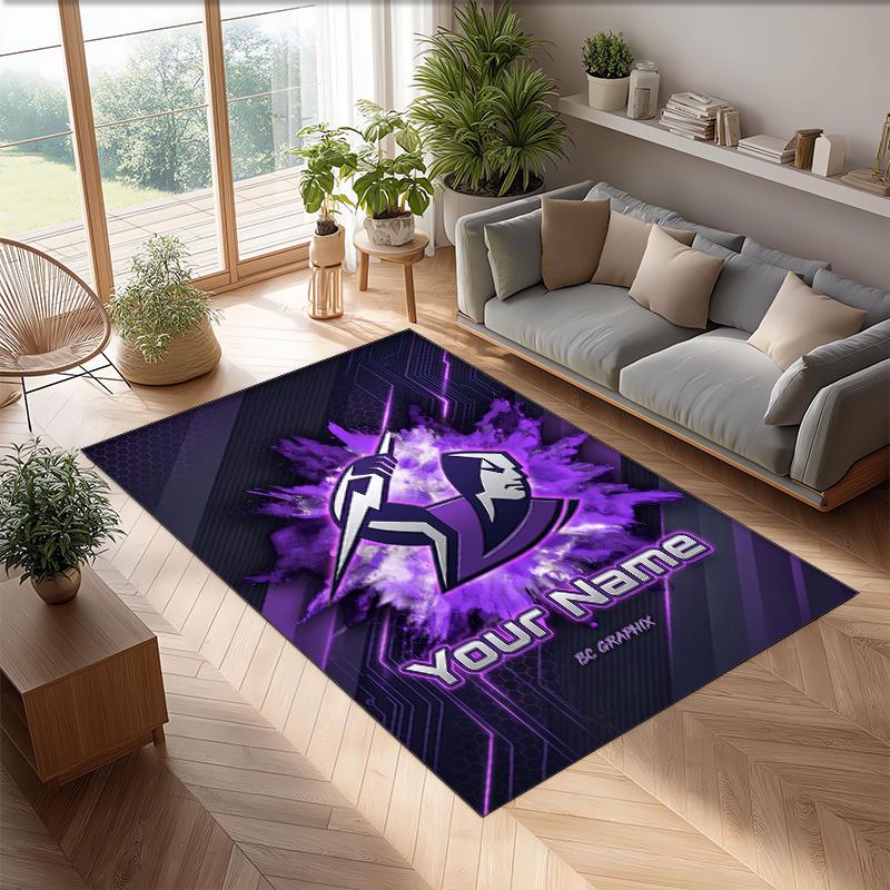 Melbourne Storm Crystal Velvet Rug, Custom Name Text Personalized Non‑Slip Floor Mat for Home Decor Gift
