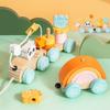 Baby Wooden Drag Toddler Train Animal Rainbow Brick Shape Matching Column Tractor Educational Toys