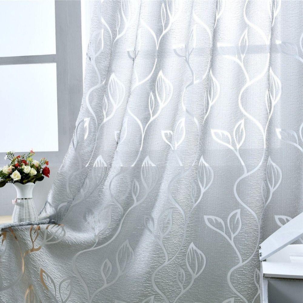 Romantic Leaves Pattern Sheer Curtain Elegant Tulle Curtain Modern Window Drapes  Bedroom