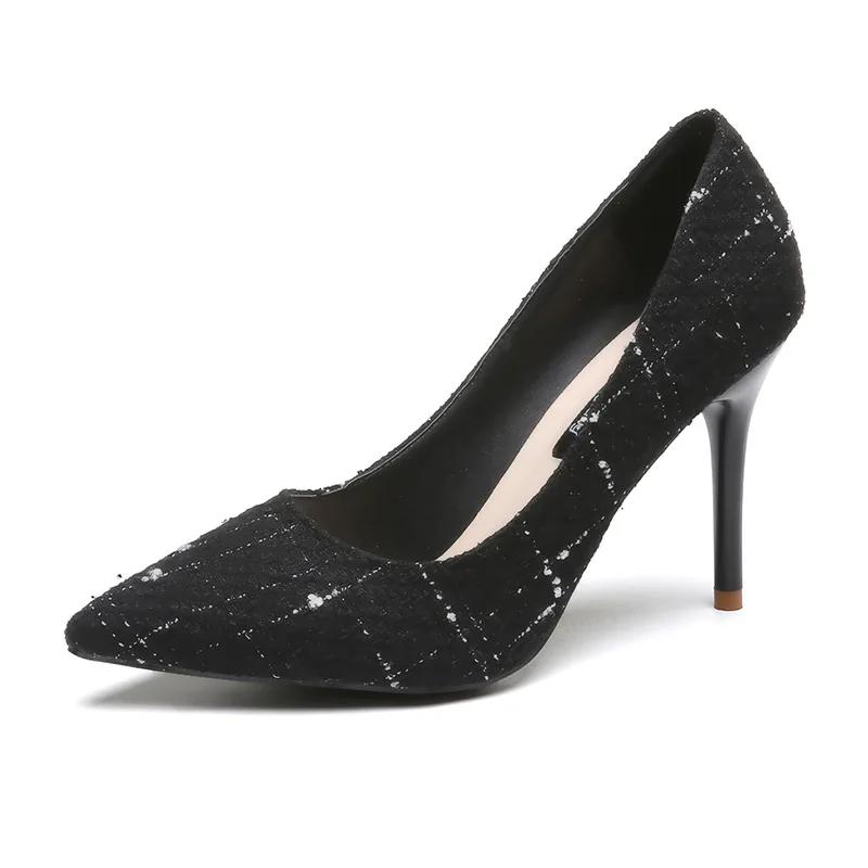 Модные женские сексуальные туфли на высоком каблуке с острым носком и неглубоким носком, весна-осень, женская обувь из микрофибры, удобные туфли на высоком каблуке для отдыха