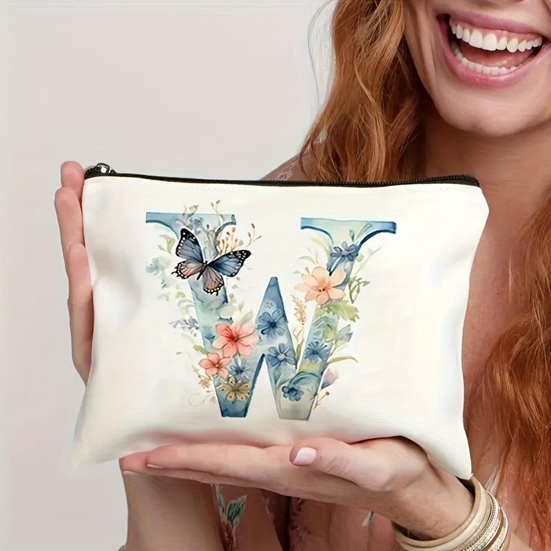 1pc Floral Alphabet Cosmetic Bag -Perfect For Travel, Weddings, And Bachelorette Parties For Bridesmaids And Maid Of Honor