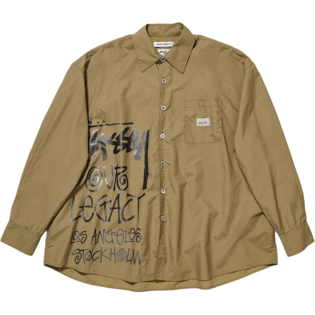 Stussy Our Legacy Collaboration SS26 Workshop Borrowed Shirt Casual Loose Fit Graffiti Design Long Sleeve Shirt Unisex shirts WS4232BONV10