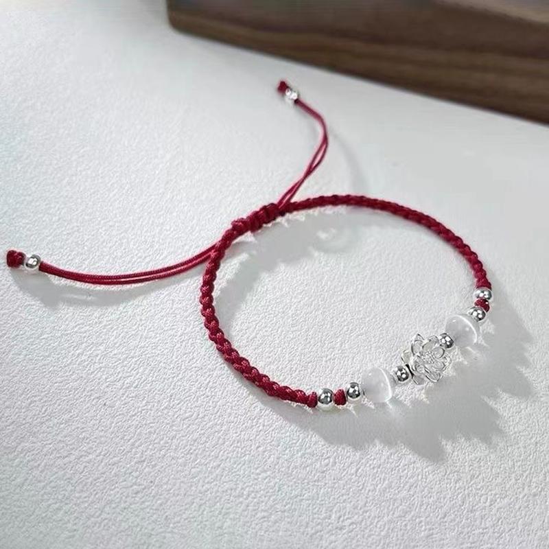 Retro Chinese Style Adjustable Handmade Braid Bracelet For Women Girls  Lotus Flower Beaded Bracelet Jewelry Gifts