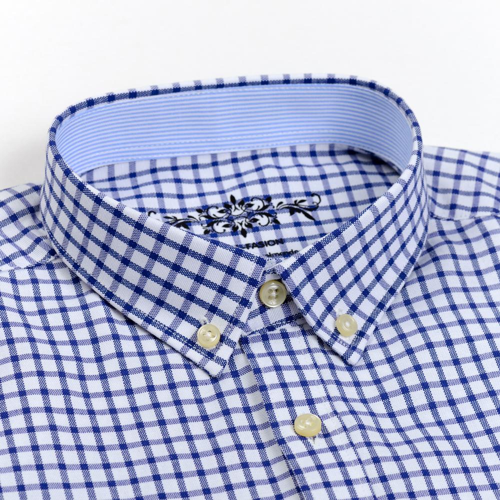 Мужская рубашка Оксфорд с длинным рукавом в полоску и клетку — дышащая, высшего качества, застегивается на пуговицы — идеально подходит для деловых и официальных мероприятий