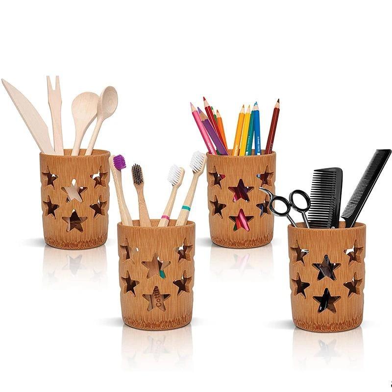 Bamboo Toothbrush Holder For Bathroom Toothbrush Cup With Drainage Quick Drying Bathroom Cup Toothpaste Holder Degradable Cup