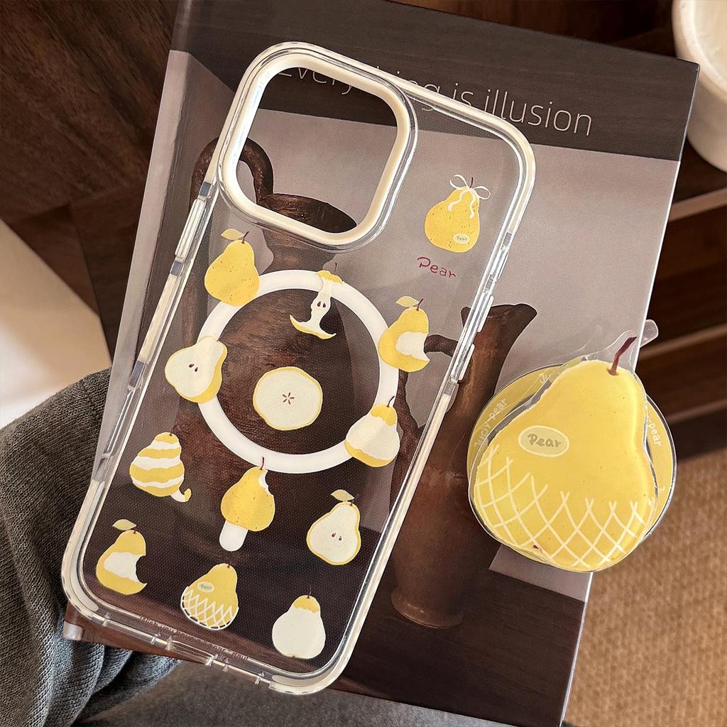 Yellow Pear Magnetic Stand 16Promax Transparent for IPhone17 Phone Case 14 for 13 Niche 12 Anti-fall