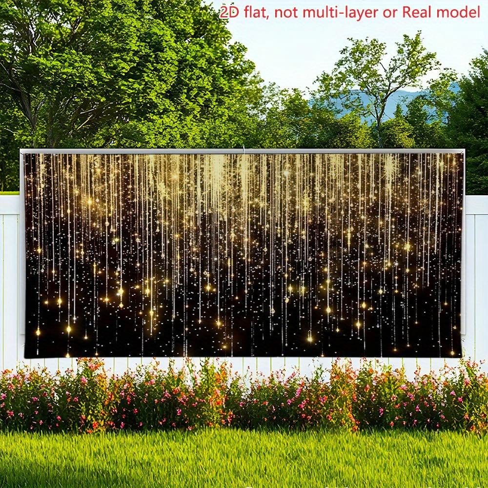 1 piece of 2D flat printing party banner with golden glittering lights showing a huge size garage background