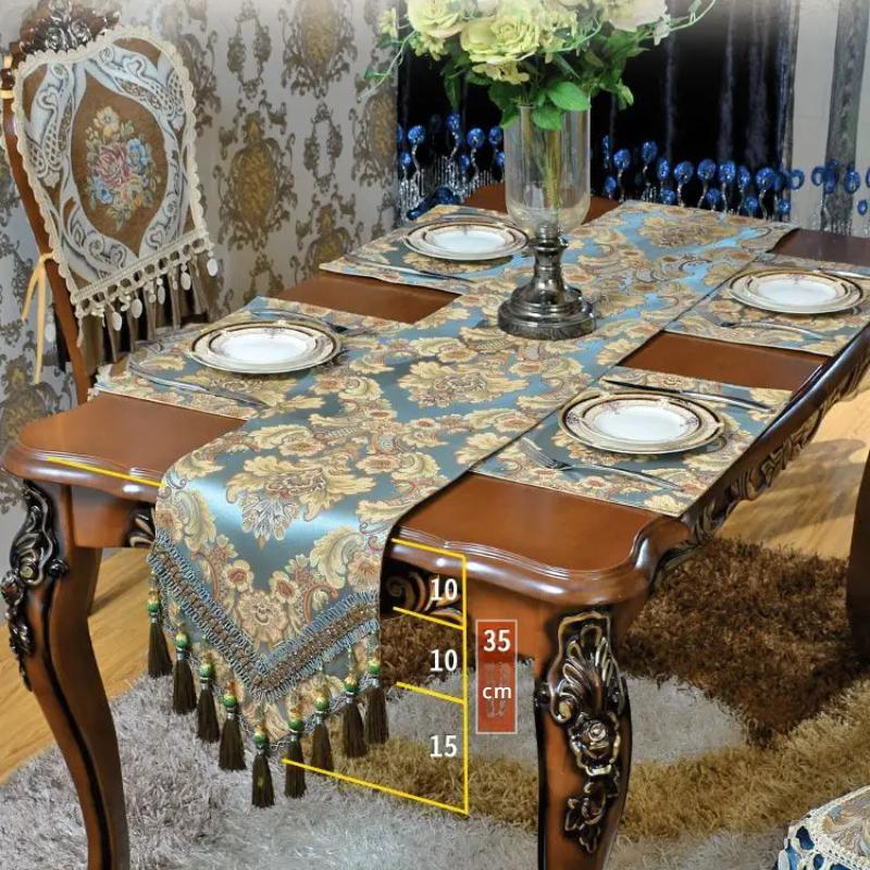 Атласный жаккардовый светильник, роскошный стол, флаг, ТВ-шкаф, обеденный стол, противоскользящая ткань, декоративная скатерть с кисточками из бисера