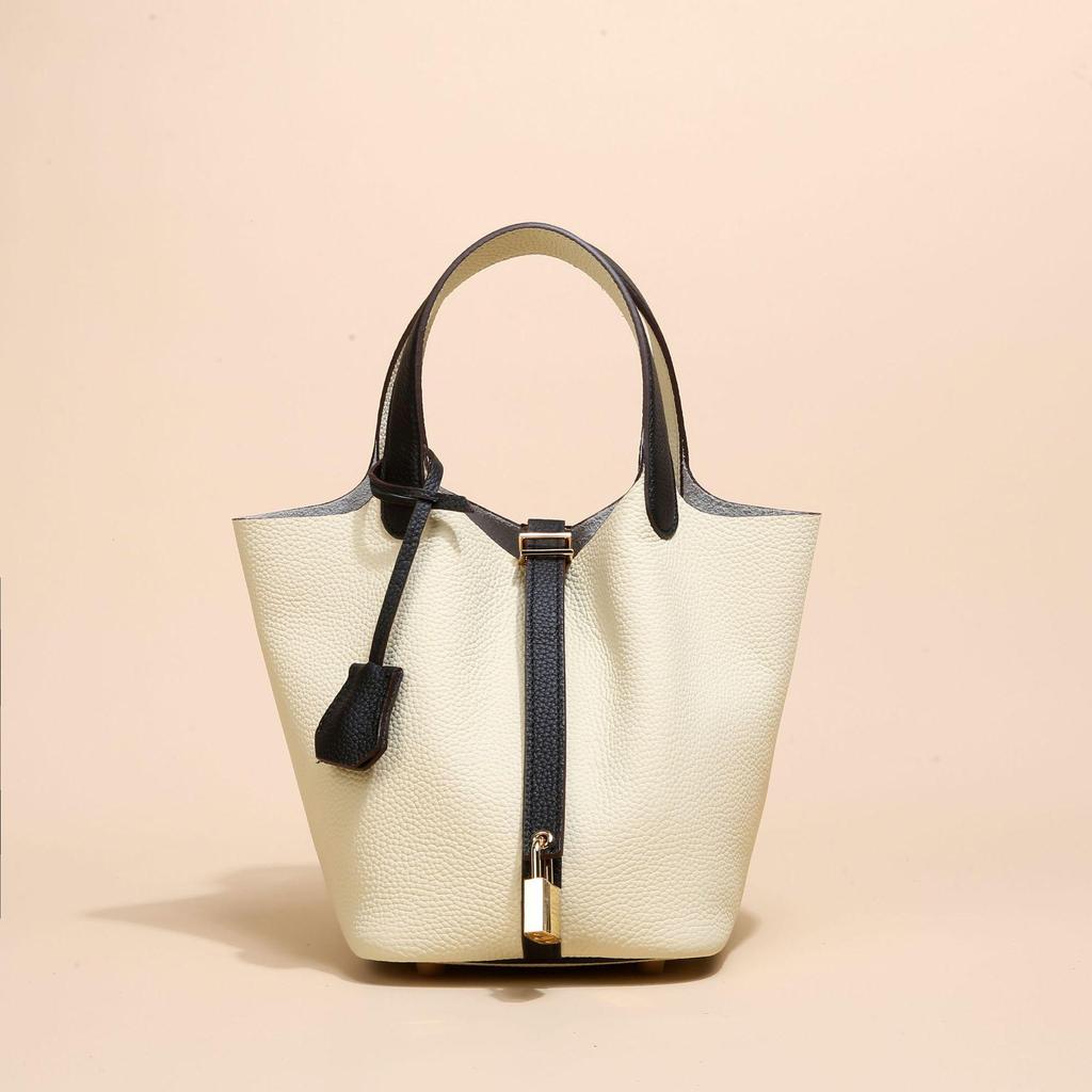 2024 Женская сумка-ведро из натуральной кожи с узором личи - Осенне-зимняя сумка-корзина для овощей