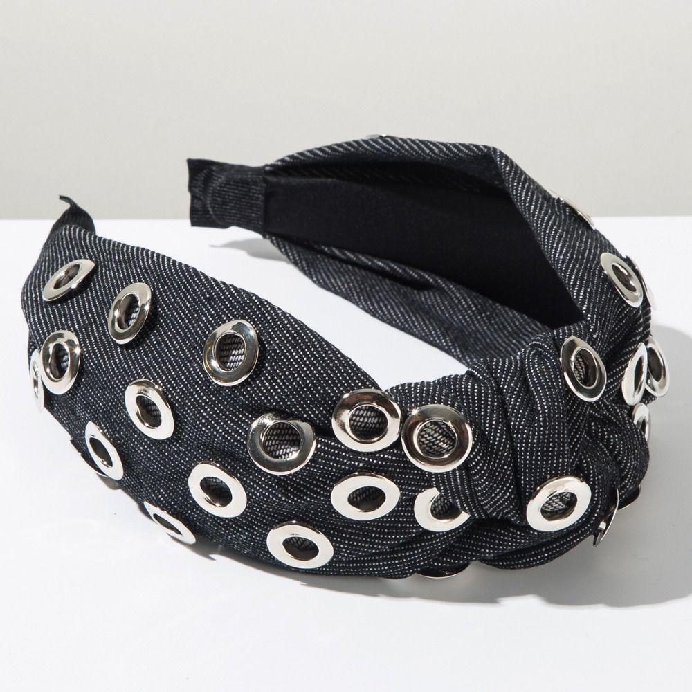 Широкая джинсовая повязка на голову Y2K Повязка на голову с полыми люверсами Аксессуары для волос Панк Повязка для волос Вечеринка