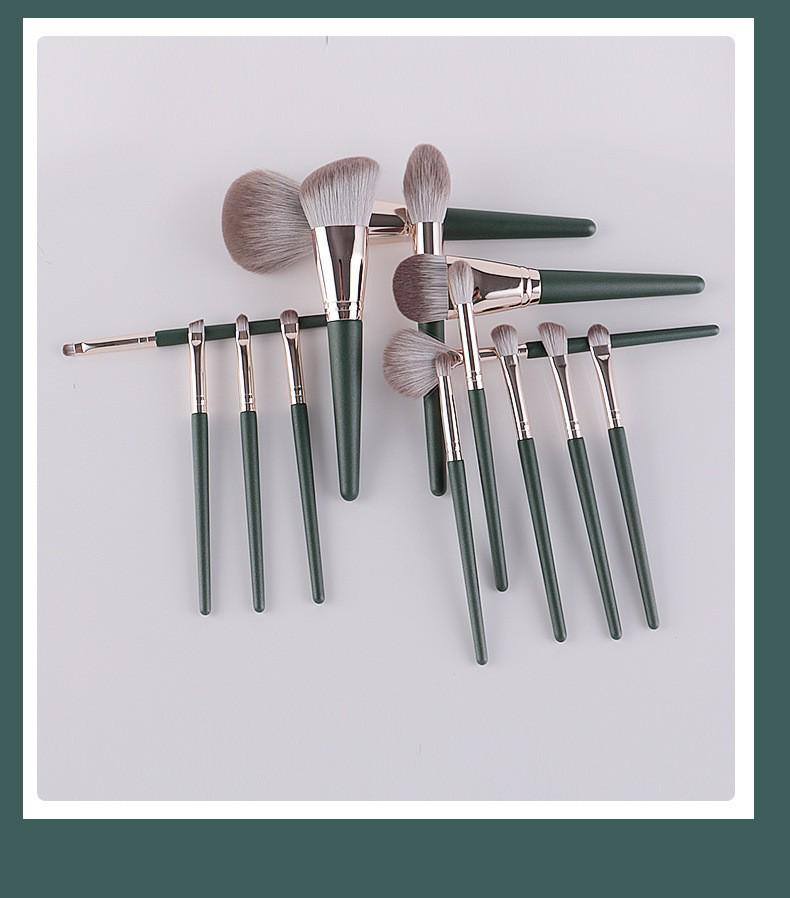Зеленый набор кистей для макияжа 'Зеленое облако', 14 шт., с ПУ-сумкой: Кисти для тональной основы, теней и рассыпчатой пудры для начинающих