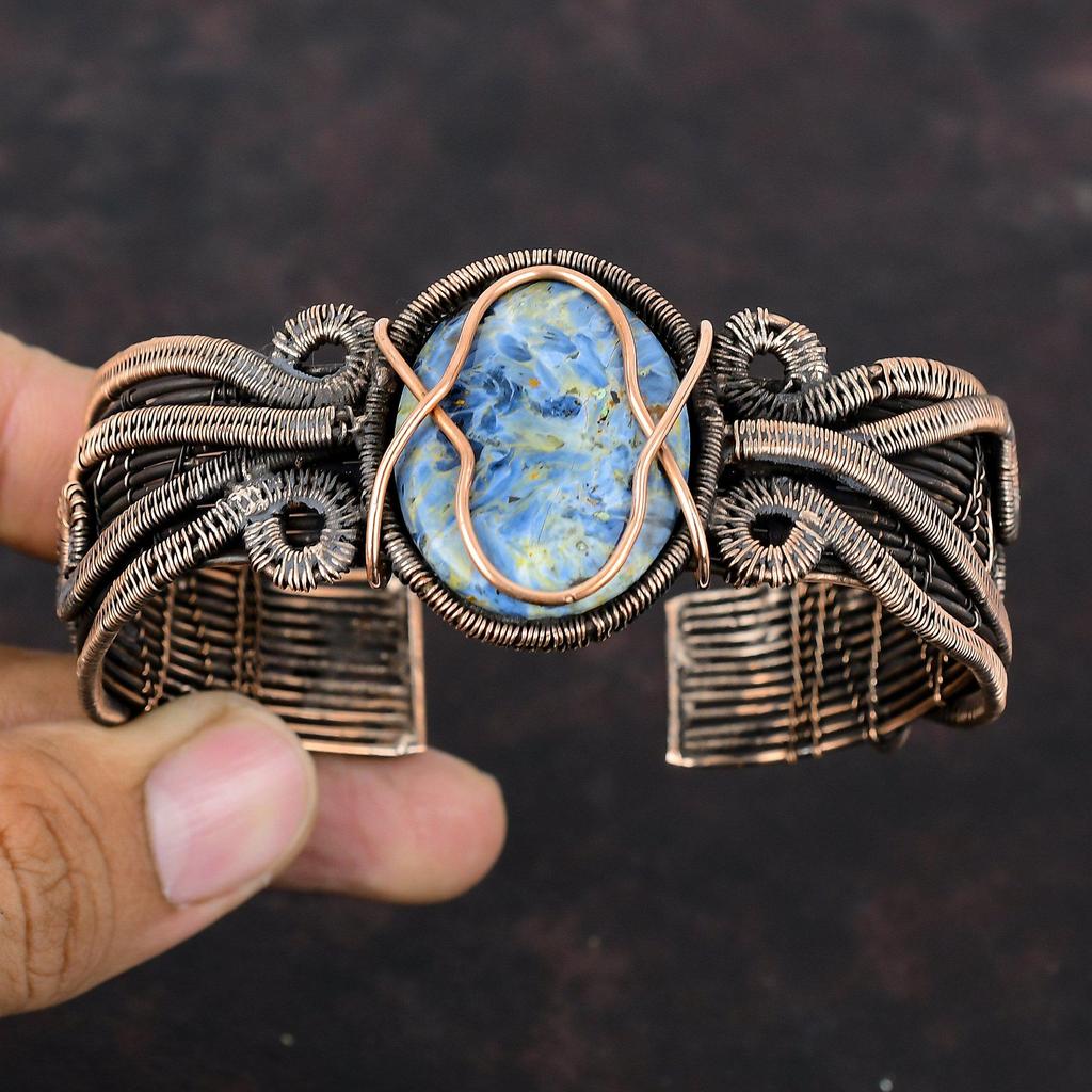 Pietersite Bangle Copper Wire Wrapped Bracelet Adjustable Cuff Bracelet Gemstone Bangle Handmade Cuff Pietersite Copper Jewelry Gift For Him
