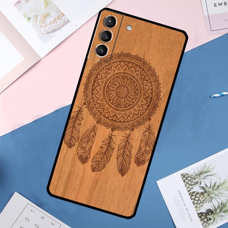 Деревянный чехол с цветочной мандалой для Samsung Galaxy S25 Ultra S24 S23 S22 S21 Ultra S9 S10 Plus S23 FE S25 FE Задняя крышка