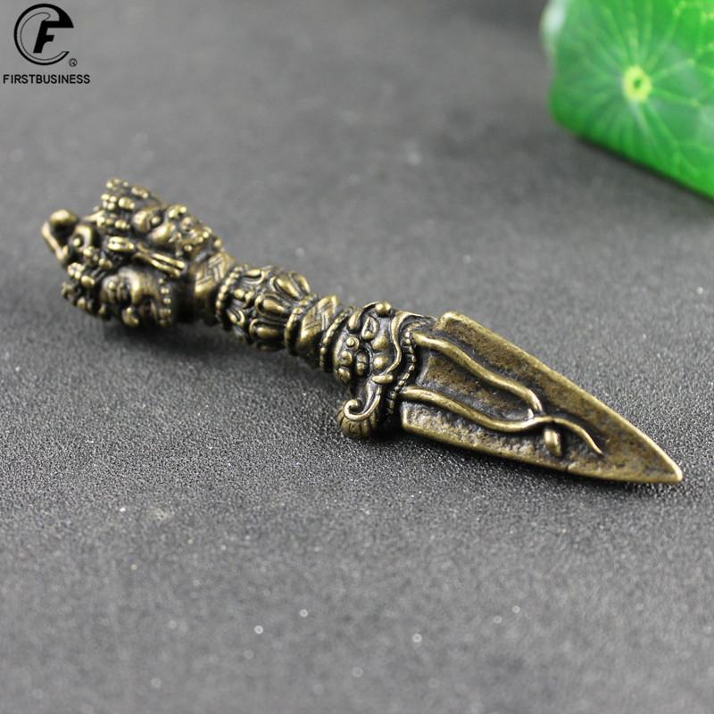 Pure Copper Buddhist Artifacts Ornaments Vintage Brass Horse Head Skull Buddha Pestle Vajry Figurines Home Needle Knife Buddha