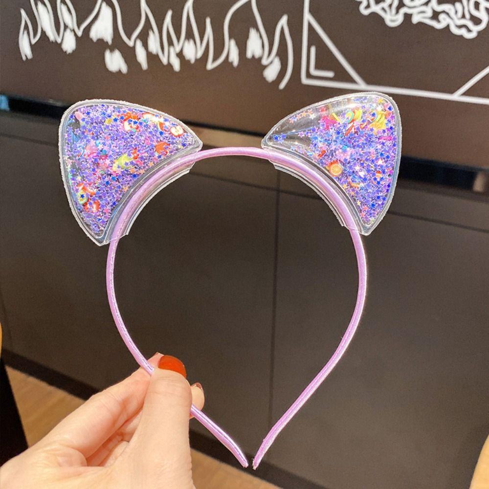 Crown Cat Ear Headbands Glitter Transparent Hair Hoops Hair Ornament Quicksand Hair Band Children