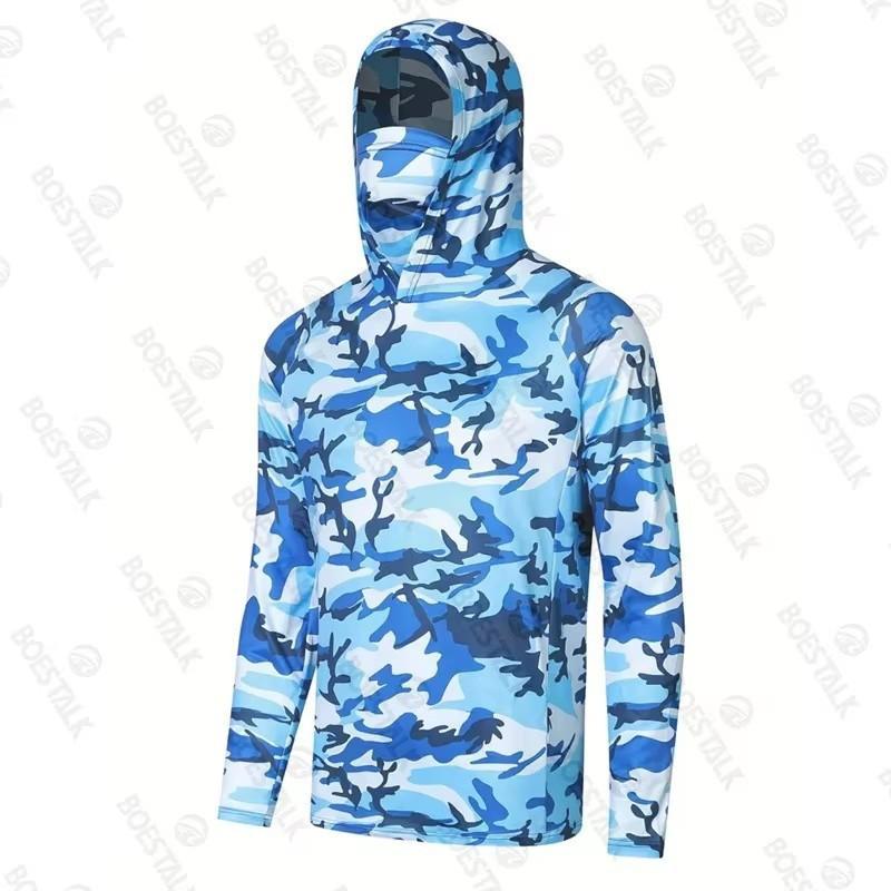 Mens UPF 50 Long Sleeve Quick-Dry Sun Protection Fishing Shirt With Hood Polyester Performance Tee Outdoor Sports Cycling