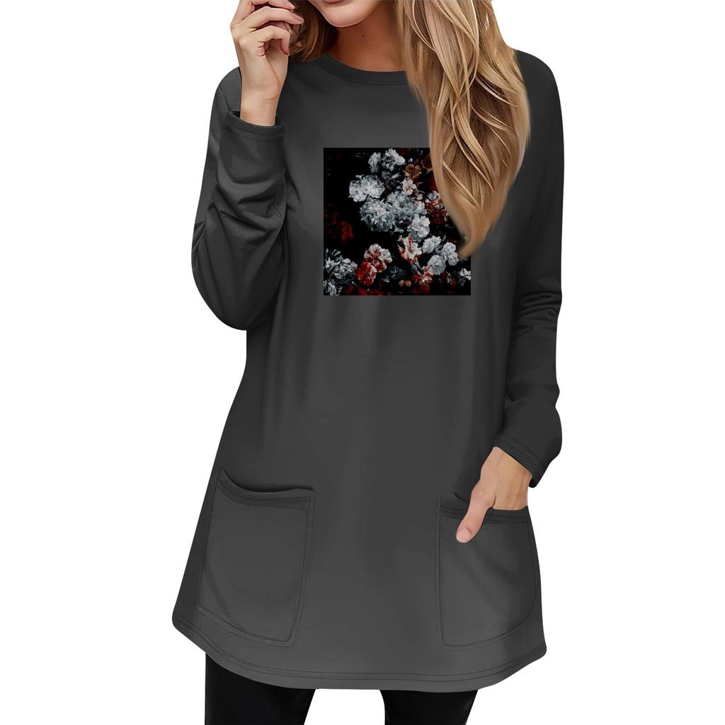 Women's Sweatshirt Pullover Active Sportswear Pocket Print Casual Round Neck Long Sleeve Top
