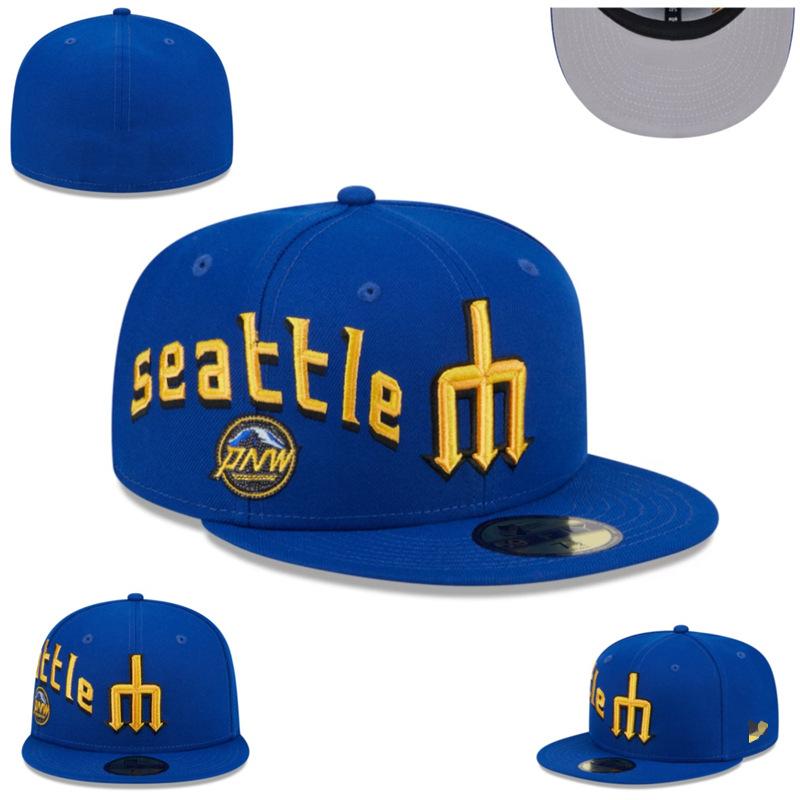 Mariners baseball cap for men and women, fully enclosed embroidered flat-brim cap, non-adjustable, sun-protective duckbill cap