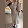 With Coat V-neck Knitted Long-sleeved Dress for Women, Thickened Waist and Thin Hip Skirt In Autumn and Winter, Sweater Dress Inside