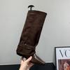 Inner Height Increasing Suede Pants Boots Long Knight Boots Women's Boots Autumn and Winter Square Head Skinny Pile Boots Long Boots