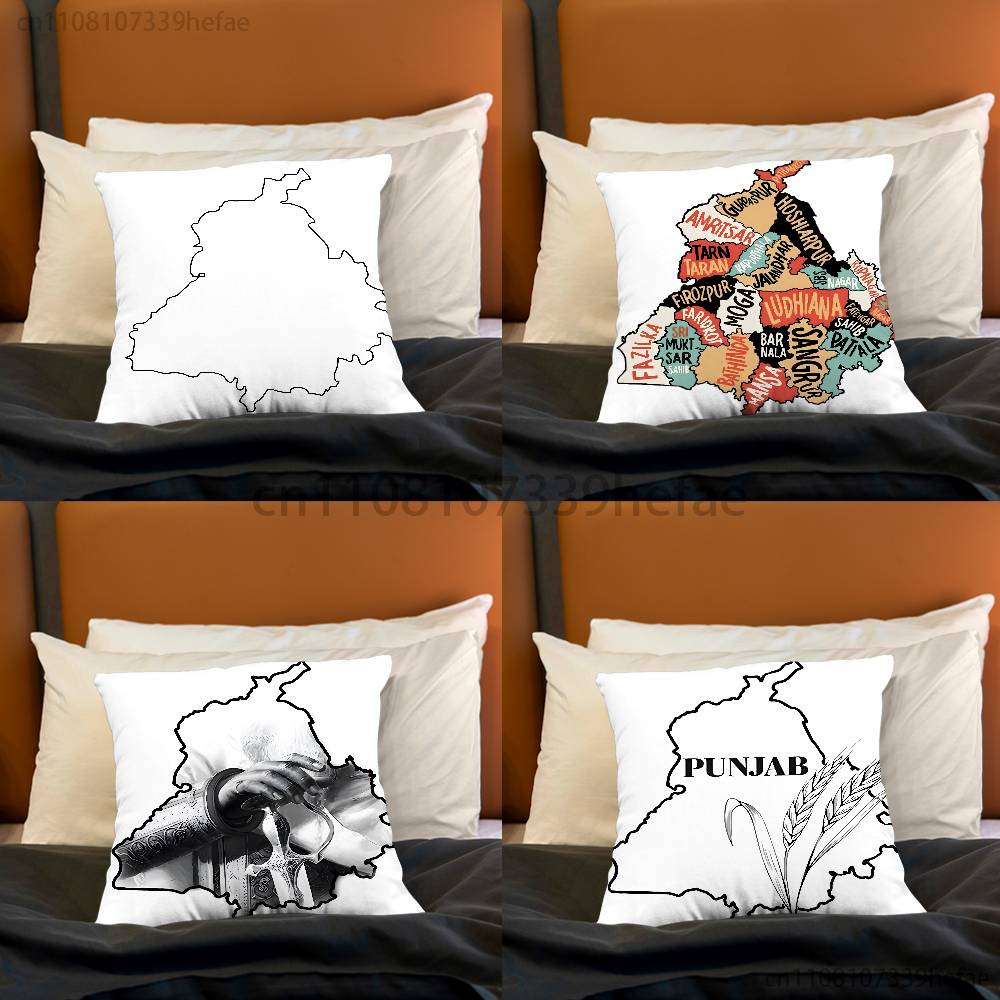 Punjab Map Pillow Case Plush Pillow Cases Home Decoration Pillow Cover for Sofa Bed Chair Living Room
