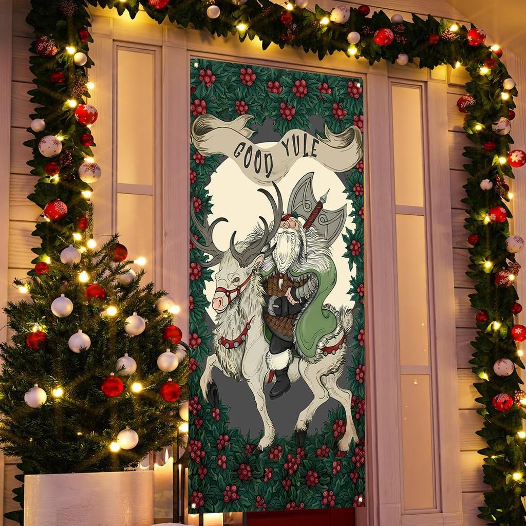 Yule Banner Pagan Hanging Sign Winter Solstice Krampus Goat Decor Yule Decorations for Home Party