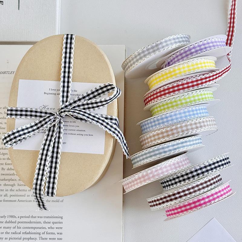 10yards/Roll Wave Edge Candy-Colored Plaid Ribbon 1CM Lace Checkered DIY Hair Accessories Gift Cake Box Decor Bouquet Bow