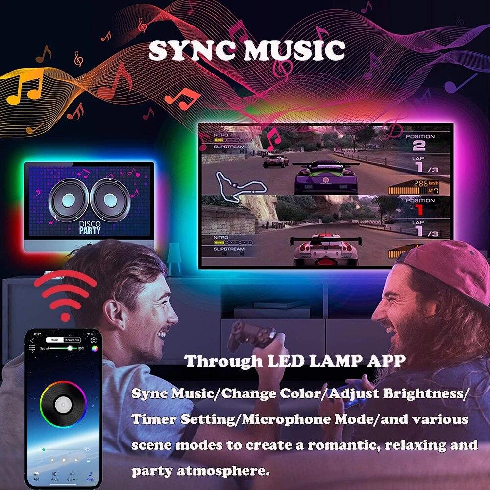 Светодиодные ленты Bluetooth USB 5 В Светодиодные ленты RGB Гибкая светодиодная лента для ламп Лента RGB Телевизор Настольный экран Подсветка Диодная лента 30 светов/м Не водонепроницаемая